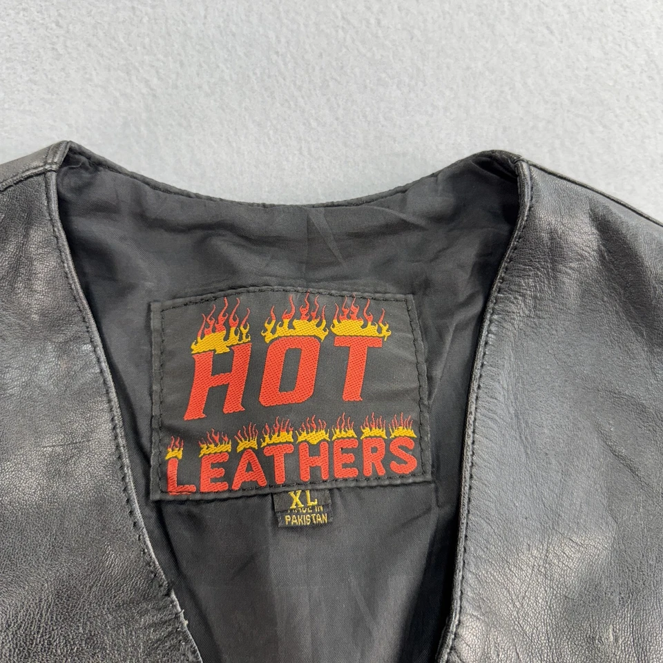 Hot Leathers Vest Mens XL Black Genuine Leather Motorcycle Biker Western Classic - Image 2 of 4