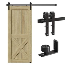 6FT/72inch Sliding Barn Door Hardware Kit for Single Door Carbon Steel Black