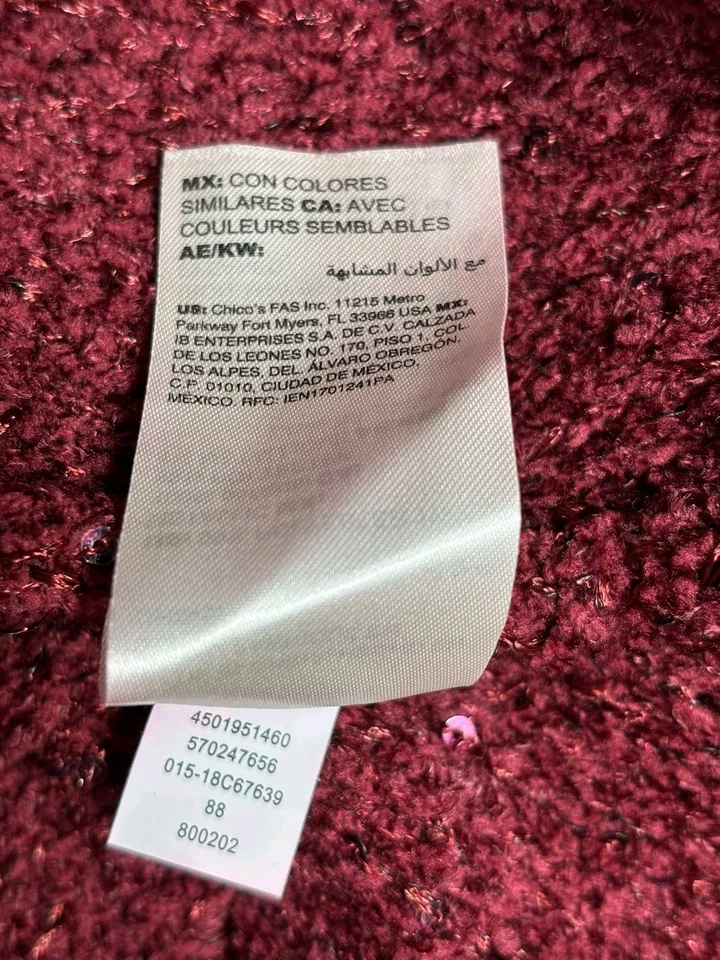 Chico's вязаный свитер женщин размер 3 США XL бордовый длинным рукавом v-образным вырезом блестки - Изображение 4 из 4