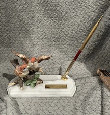 VTG Porcelain Sparrow Pen Holder Figurine Marble Base Bible Verse