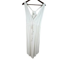 Lulus White Boho Mini Dress M Crinkle Rayon V Neck Sleeveless Tassel Beach