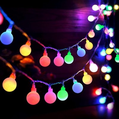 100 LED Lichterkette Kugel Beleuchtung Bunt Garten Party Innen Außen Deko