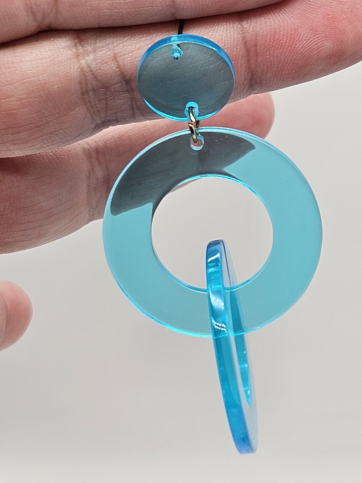 Blue Translucent Acrylic Dangle Pierced Earrings - image 10