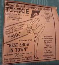  LOU COSTELLO Burlesk show-1929 Vintage Ad Standard Post Newspaper, Syracuse, NY