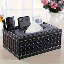 Elegant Faux Leather Tissue Box Cover with Remote Holder - Stylish Living Room D