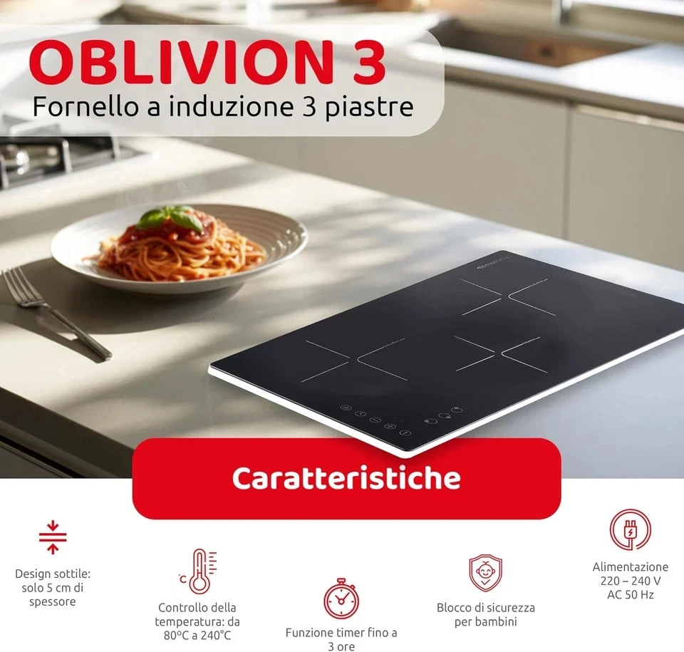 Family OBLIVION 3, Piano Cottura Induzione, Portatile, 3 Fuochi, Funzione timer - Immagine 2 di 3