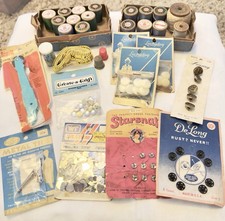 Collection of Vintage Sewing Notions, Thread, Buttons and Craft Supplies