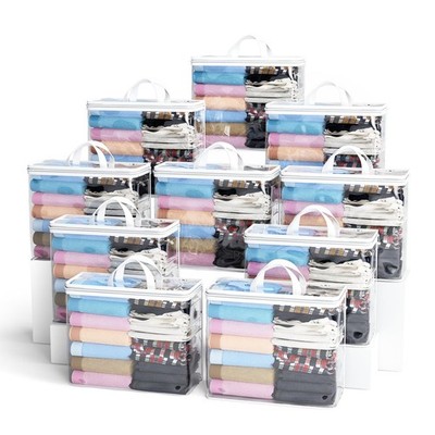 10 PCS 22L Clear Zippered Storage Bags Clothes Closet Organizers White