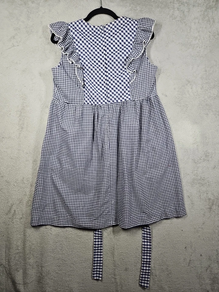 De Colección Años 60-70 Azul Blanco Guinga Volantes Gorra Slv Prarie Delantal Delantal Vestido Talla M/L Foto 4 de 4