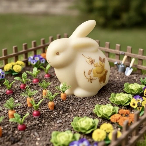 Fenton Cream Custard Satin Glass Rabbit Hand Painted Floral Signed Figurine