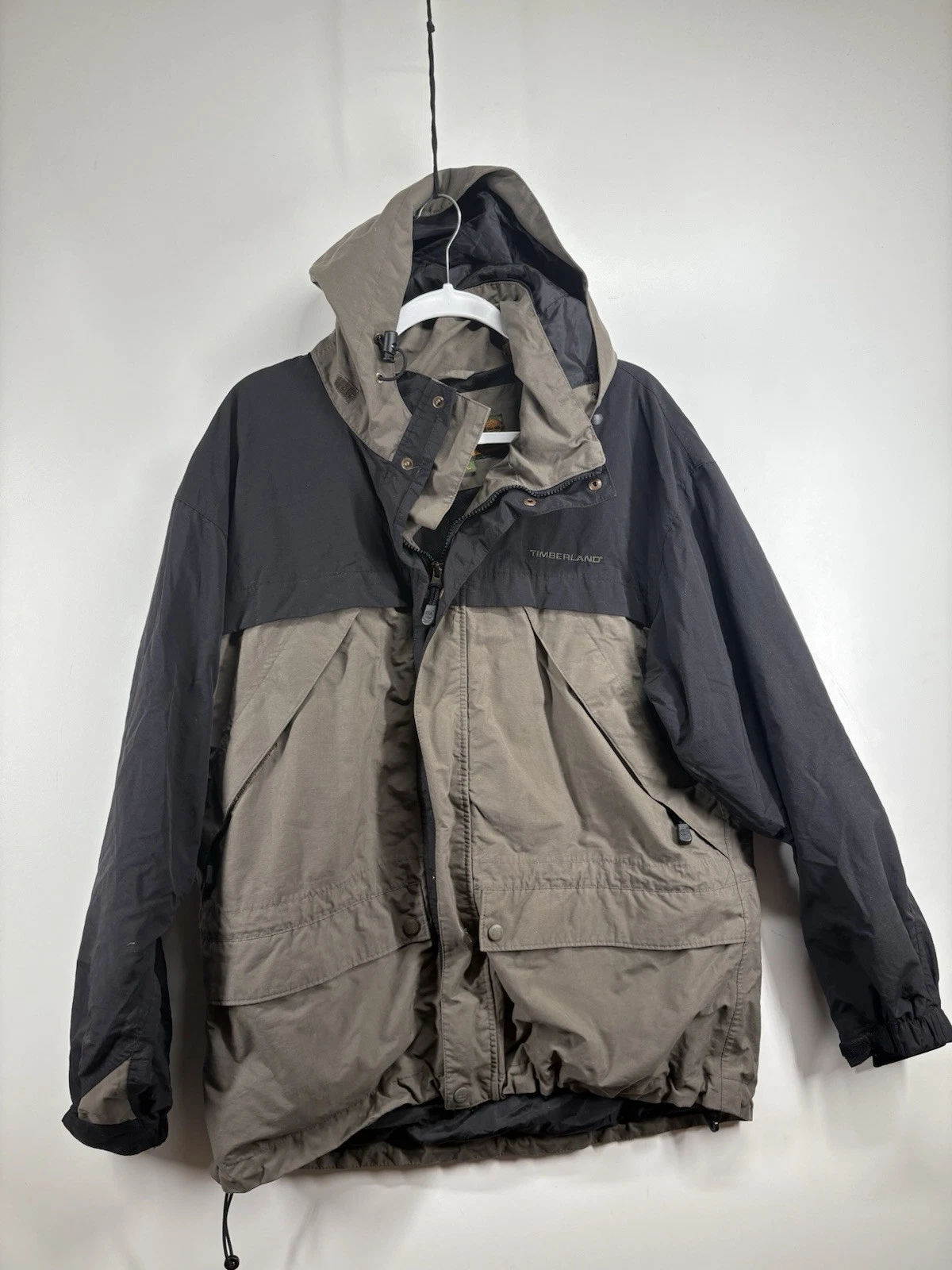 Timberland Waterproof Mens Ski Jacket Vintage Large Brown Black Pockets Winter