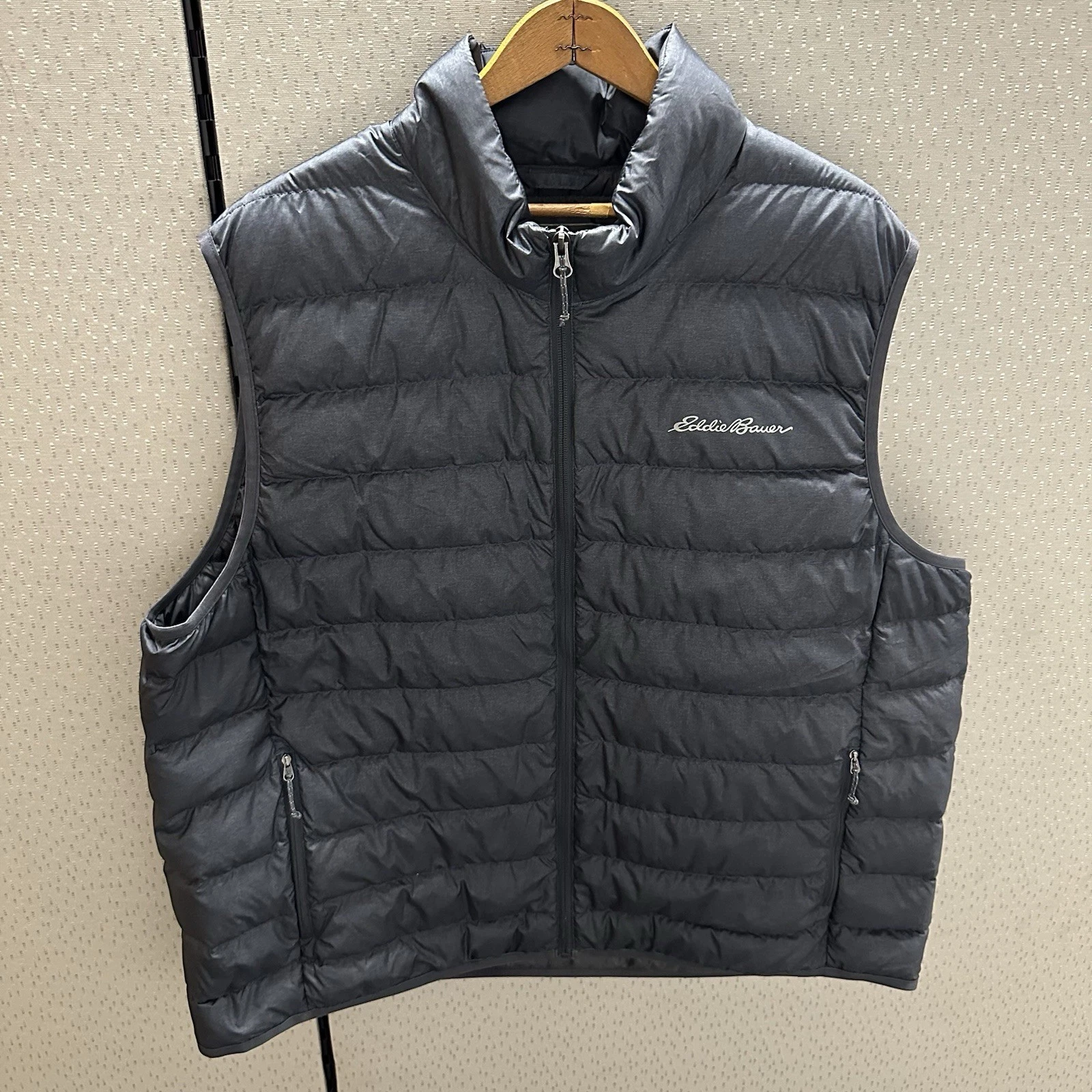 Eddie Bauer Vest Mens Size 2XL Gray Down Puffer EB650 Full Zip