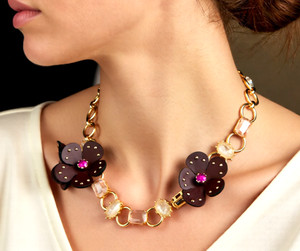 Authentic NWT Kate Spade BLOOMING BLING 12K Gold Plated Stone/Leather Flower Necklace-$128