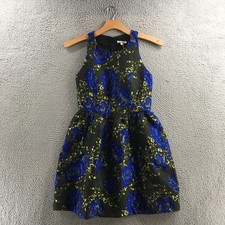 Minuet Fit & Flared Mini Dress Womens L Blue Polyester Sleeveless Quilted Casual