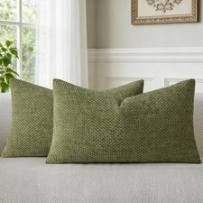 Olive Green Decorative Throw Pillow Covers 12x20 Inch Set of Two Sofa Home Decor