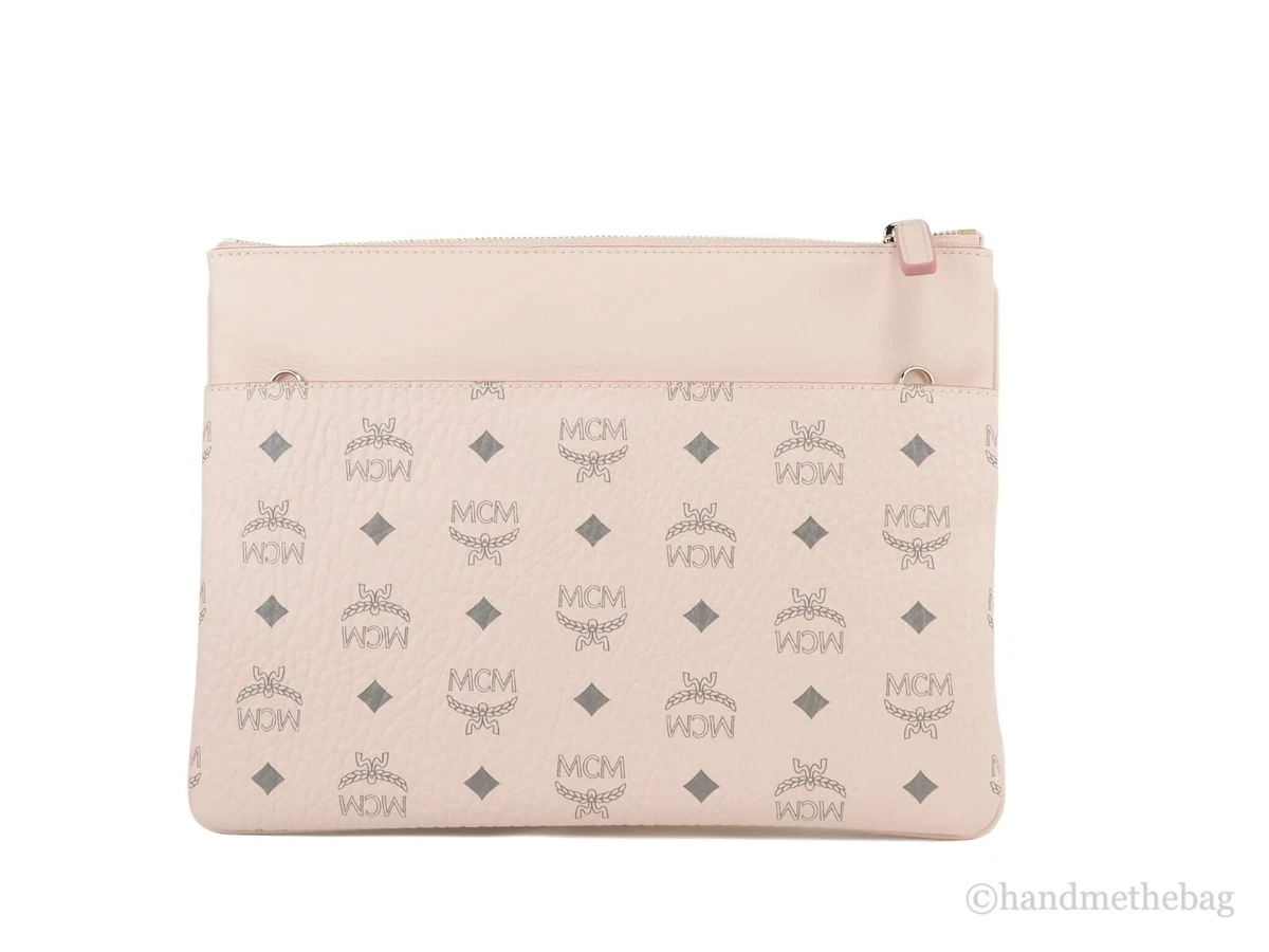 MCM Portuna Medium Visetos Powder Pink Coated Canvas Flat Pouch