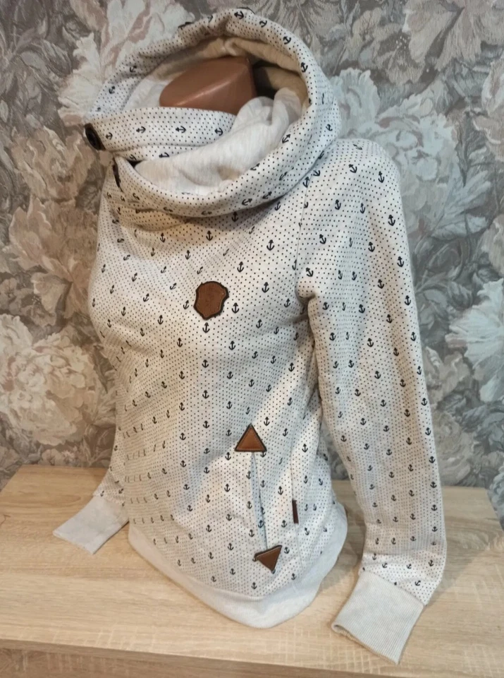 Naketano Mujer Sudadera con Capucha Talla S Color Blanco y Beige Capucha Anclas Lunares Foto 3 de 4