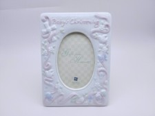 Russ Baby's Christening Picture Frame Gift Ceramic Girl Pink White Cross Roses