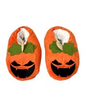 Halloween Pumpkin Jack O Lantern Plush Slippers House Shoe Size: 6.5-8.5 - NWOT