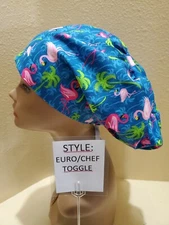 Flamingos and Palm Trees Women's  Euro/Chef Surgical Scrub Hat/Cap Handmade