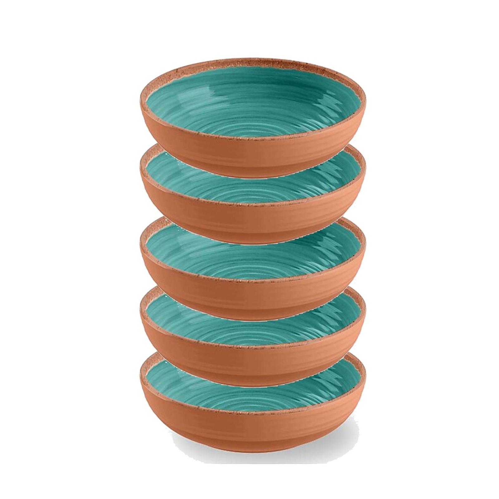 Turquoise Rustic Swirl Glaze Melamine/Plastic Bowls Set - Pack of 5 Bowls