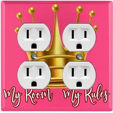 Metal Light Switch Cover Wall Plate My Room My Rules Queen Crown Pink KIN005
