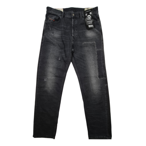 Diesel Men&#039;s Black Distressed Denim Stretch Jeans Straight W 34 / L34