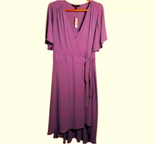 WHBM $150 XS Purple Wrap Midi Dress Flutter Sleeve Lined Whit House Black Market