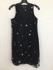Poleci Sleeveless LBD Little Black Dress w/Silver Gray Dots Size 0