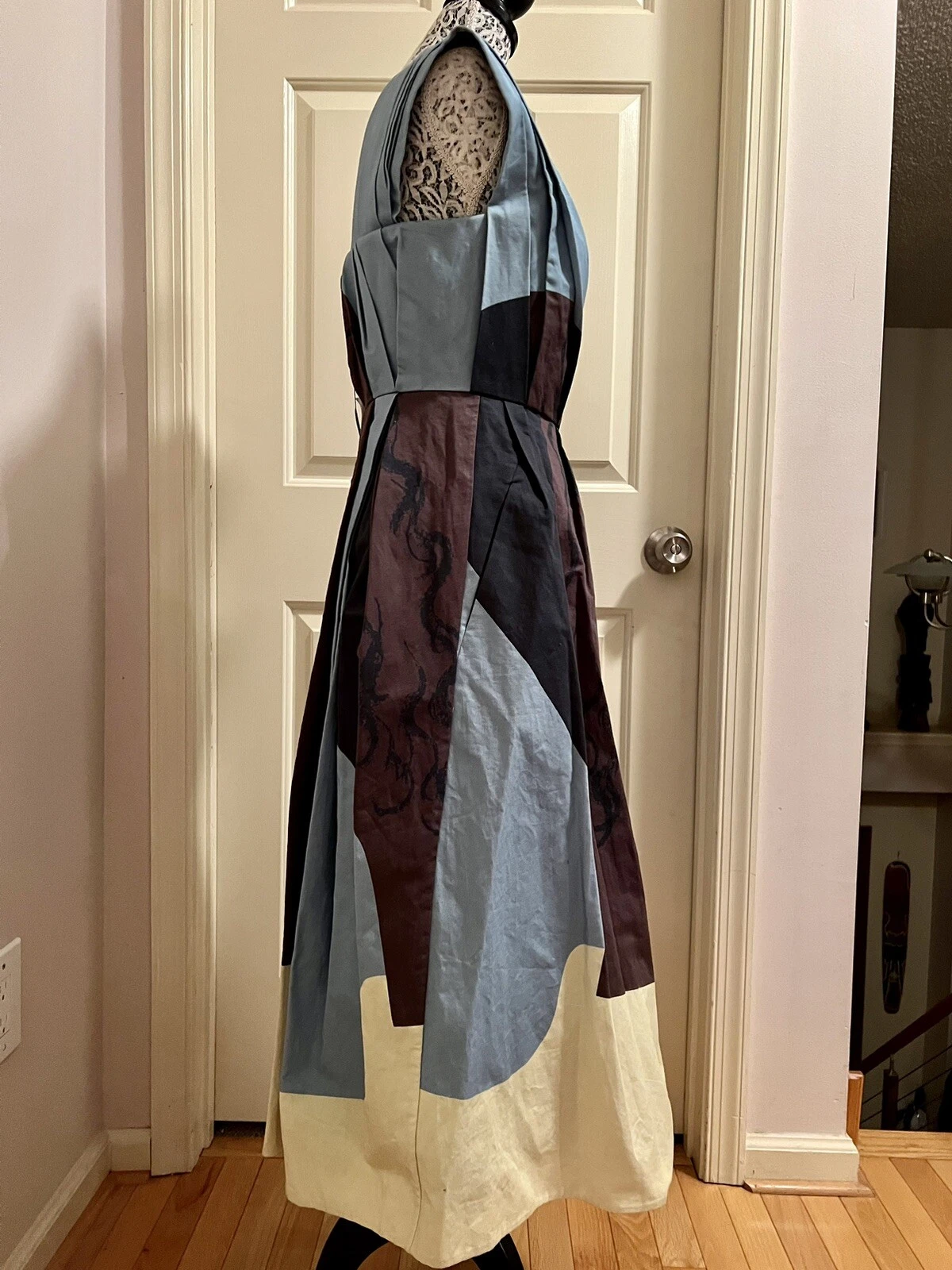 Abito ACNE STUDIOS XS 36 Callas blu testa una spalla drappeggiato stampato $950