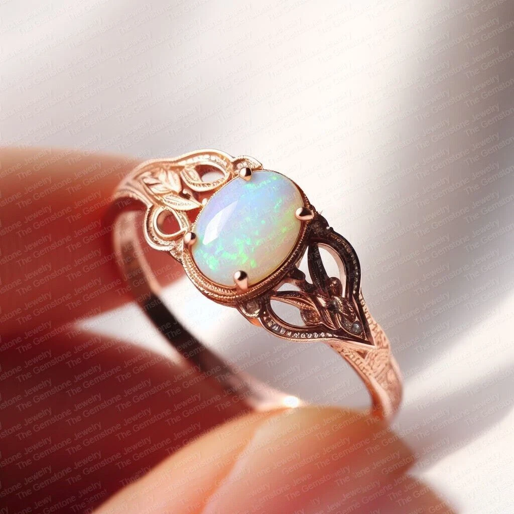vintage genuine opal rings 14k Gold Natural Real fire Opal Ring all Size