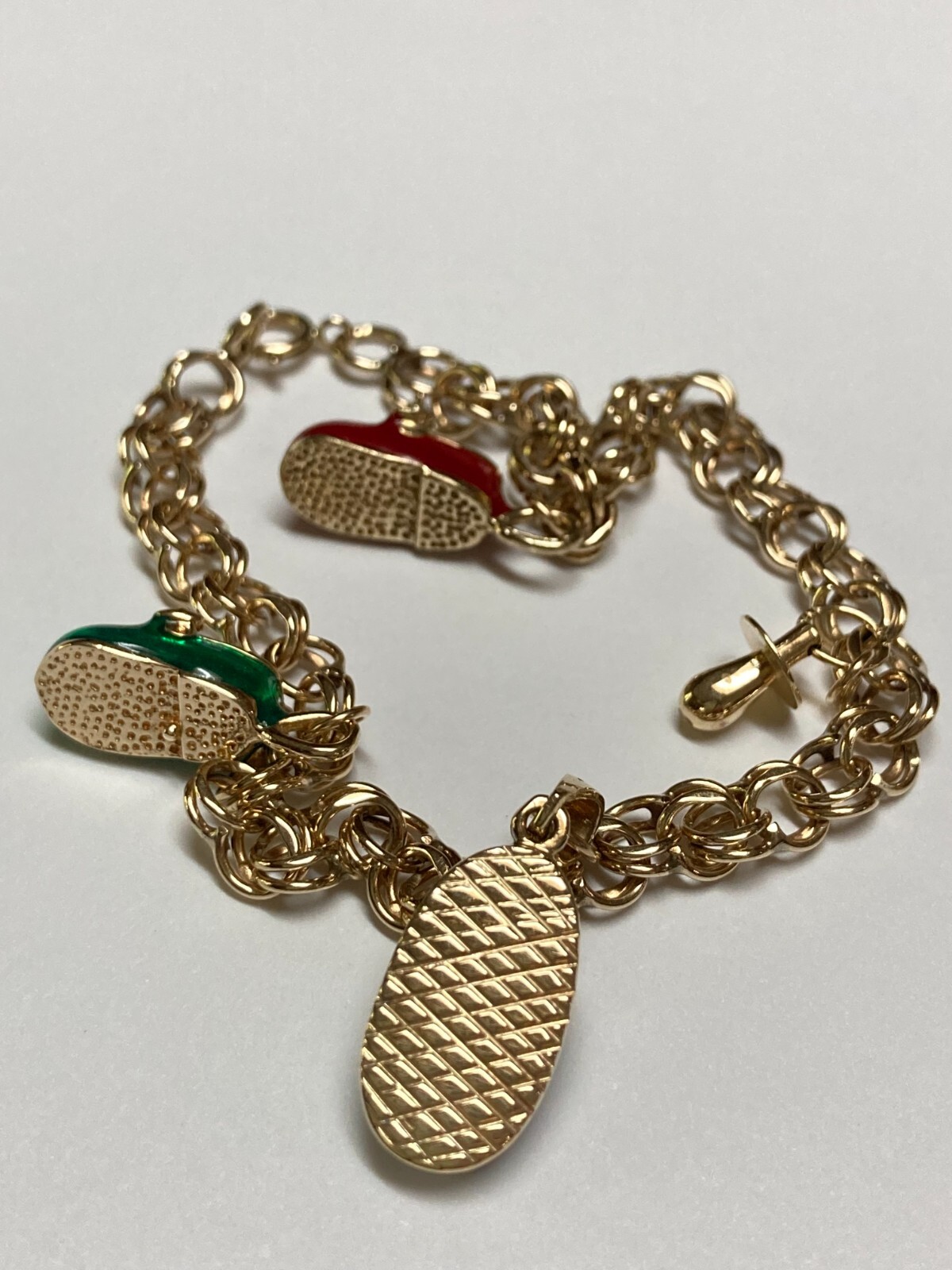 VINTAGE 10K GOLD CHARM BRACELET 14K 10K ENAMEL SAPPHIRE CHILD/BABY SHOE CHARMS eBay