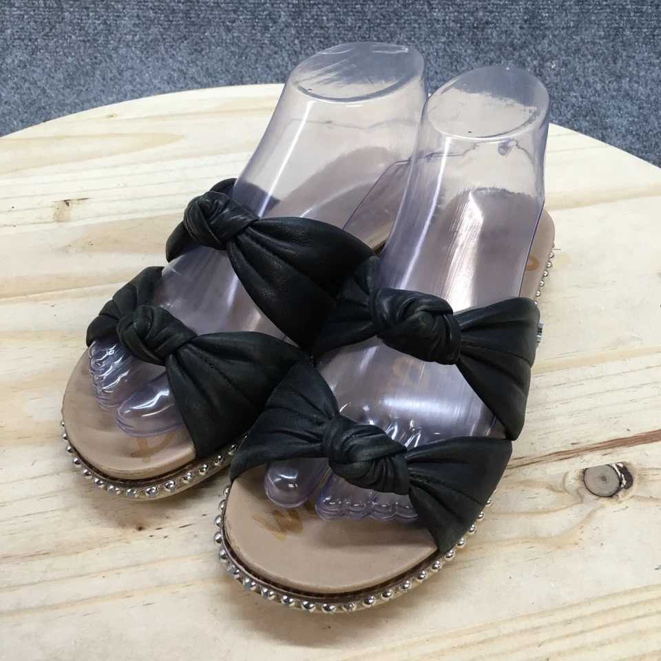 Sam Edelman Sandals Womens 6 M Alyse Knotted Studded Slide Black Leather Slip On - Image 3 of 4