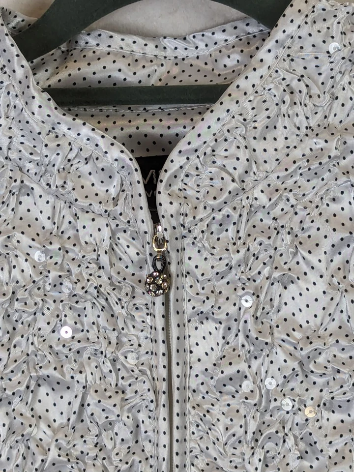 MSK 女式 1X 码亮片装饰皱拉链西装外套经典圆点弹力漂亮 — 第 4/4 张图片