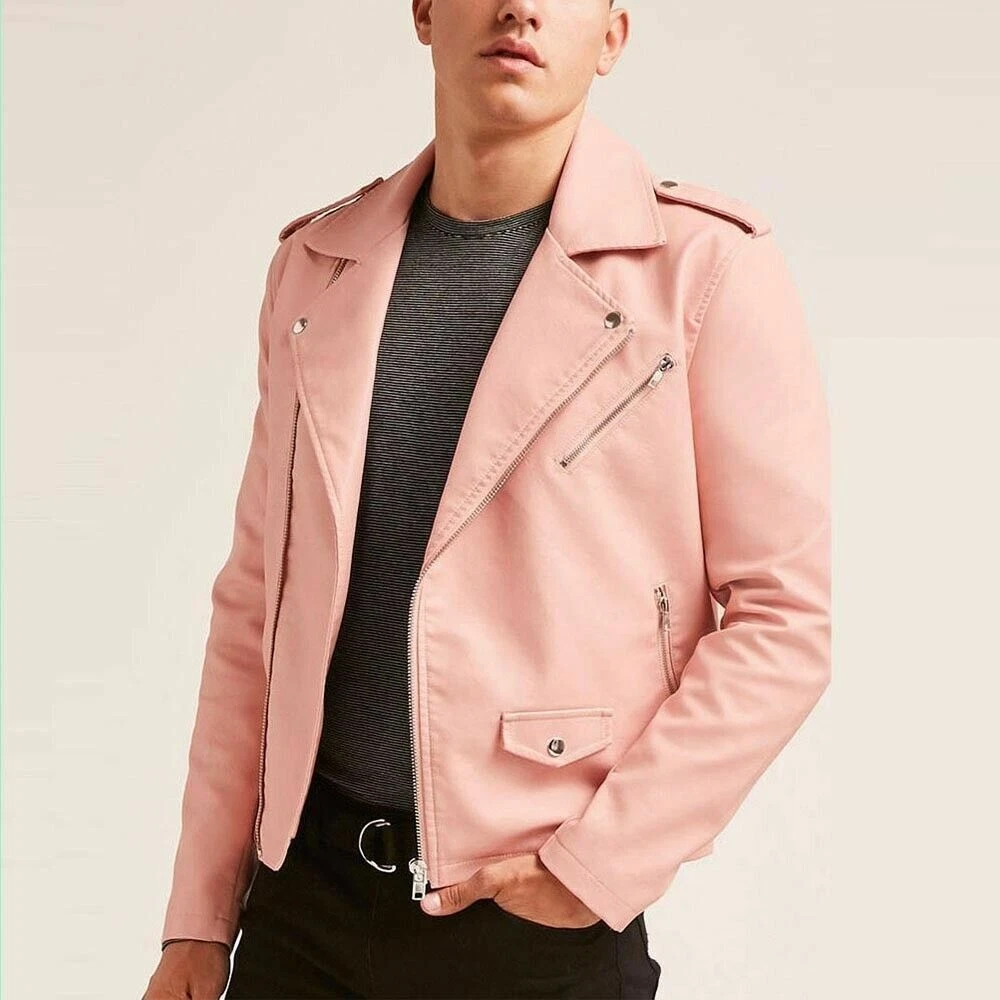 Men Pink Leather Jacket