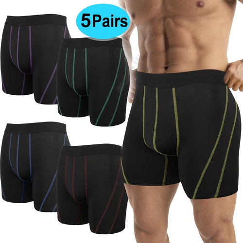 5 Pairs Men's 5.5" Performance No Fly Boxer Brief Athletic Sport Boxer Briefs - Picture 1 of 17