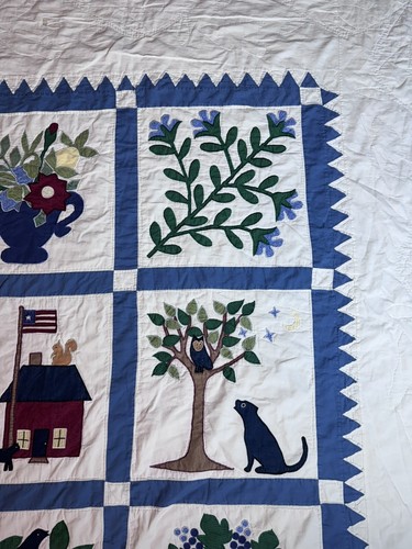 Vintage Baltimore Album Quilt Bedspread Primitive Colonial Amish 80"x81" Flawed - Picture 6 of 24
