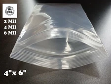 4" x 6" Zip Seal 2 Mil 4 Mil 6 Mil Thick Reclosable Top Lock Plastic Zipper Bags