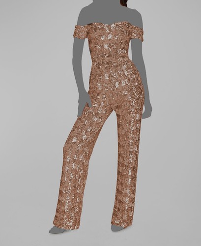 $358 Dress The Population Women's Beige Sequin Off-Shoulder Jumpsuit Size XLarge