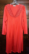 Vtg Grannycore Vanity Fair Red Nylon Robe/Nightgown L Lace Trimming Made USA