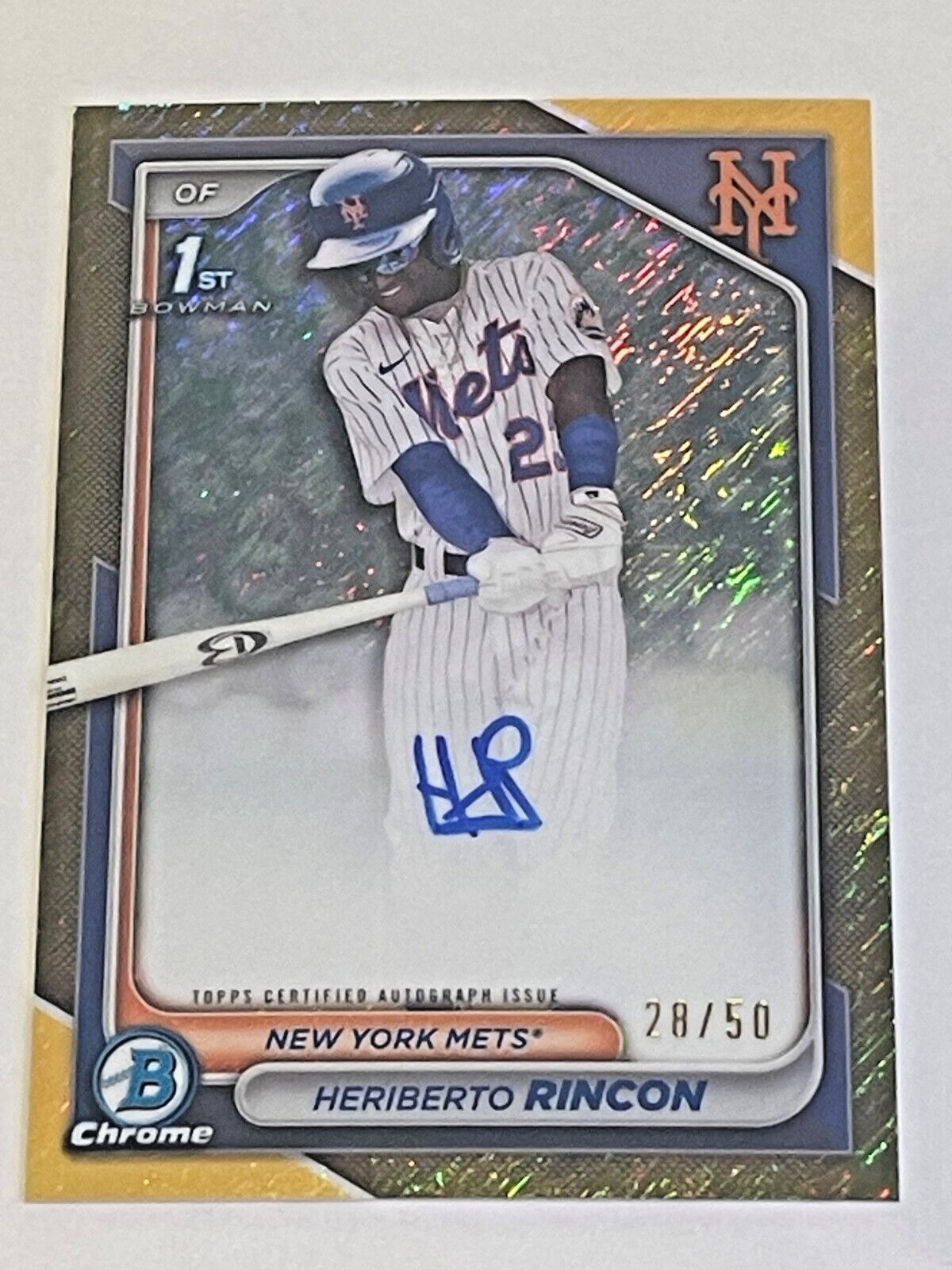 Heriberto Rincon - 2024 Bowman Chrome GOLD Shimmer 1st Auto /50 - Mets
