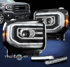 For 2014-2015 GMC Sierra 1500 Full LED Projector Black Headlights Lamp w/DRL Kit