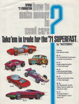 Matchbox Superfast ''Trade in your old Wheels'' Flyer 1971 selten