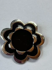 Large Black & Silvertone Simple Daisy Flower Metal Slide Pendant - 1.5 inches in