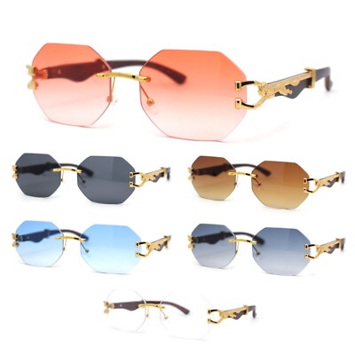 Designer Wooden Temple Rimless Sunglasses with Yellow Gradient Lenses Luxury Wood temple Man Woman Eyeglass Rimless Sunglasses  main image 3
