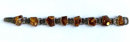 Brazalete De Colección Tono Plata Metal con Asimétrico Facetado Ámbar Genuino 7-1/2" - Imagen 3 de 9