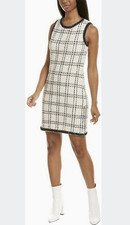 Tory Burch Dress Tweed Wool Blend Linen Sleeveless Black Trim Back Zip Size M