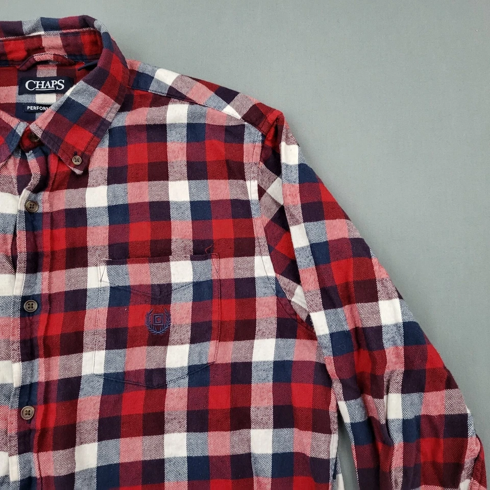 Chaps Shirt Mens Large L Long Sleeve Button Up Plaid Performance Flannel Red - Image 3 of 4