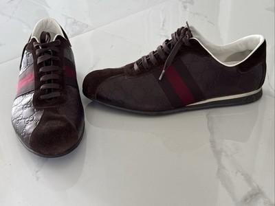 Gucci. Brown Guccissima GG Leather Suede Web Detail Sneakers Sz GUCCI 10.5/US 11