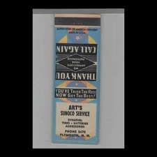 Matchbook Cover Art's Sunoco Gas Station Plymouth, NH